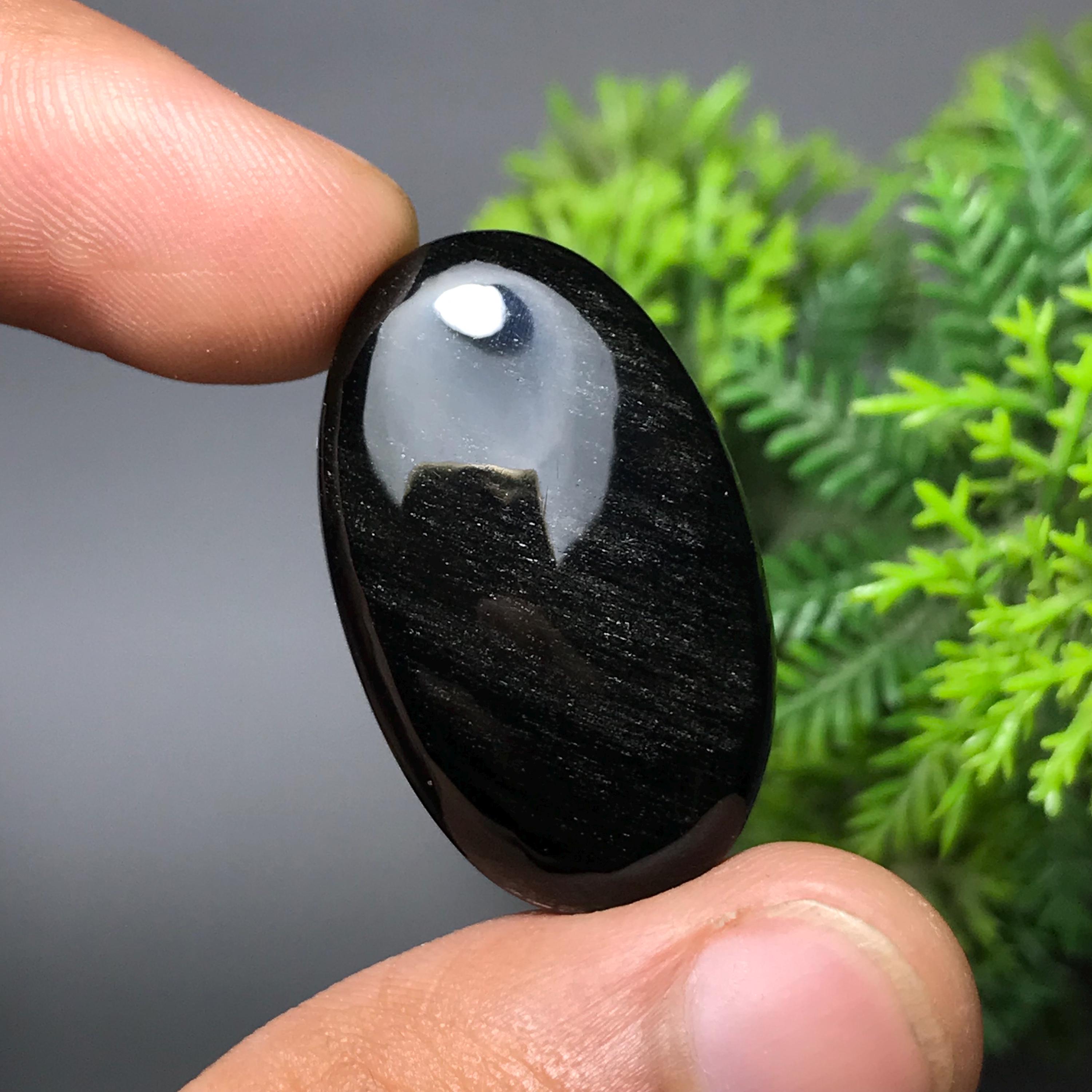 Natural Flashy Black Obsidian Cabochon for Loose Gemstone
