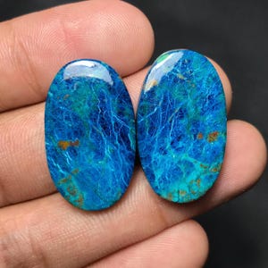 Natural Shattuckite Cabochon Pair For Loose Gemstone...Best Quality Shattuckite...27x16x5mm...46.80cts...Oval Shape