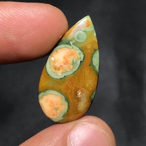 Natural Green Rainforest Jasper Cabochon For Loose Gemstone..Best Quality Jasper...28x14x3mm...9.80cts...Pear Shape