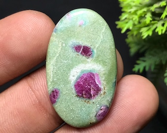Natural Ruby Fuchsite Cabochon: Oval Gemstone for Jewelry Making (32x19x4mm, 25.00cts)