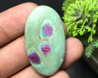 Natural Ruby Fuchsite Cabochon: Oval Gemstone for Jewelry Making (39x22x5mm, 47.10cts)