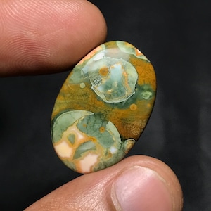 Natural Green Rainforest Jasper Cabochon For Loose Gemstone..Best Quality Jasper...26x18x4mm...15.30cts...Oval Shape