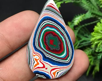 Genuine Fordite Cabochon: Detroit Agate | Pear Gemstone For Jewelry Making (43x24x4mm, 16.70cts) F-010
