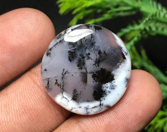 Natural Dendritic Opal Cabochon: Round Gemstone For Jewelry Making (23x23x6mm, 26.30cts) D-057
