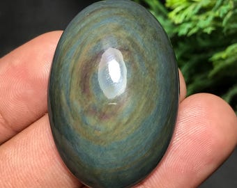 Natural Rainbow Obsidian Cabochon: Oval Gemstone For Jewelry Making (39x26x9mm, 67.00cts) O-011