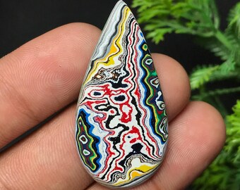 Genuine Fordite Cabochon: Detroit Agate | Pear Gemstone For Jewelry Making (41x20x3mm, 10.10cts) F-023