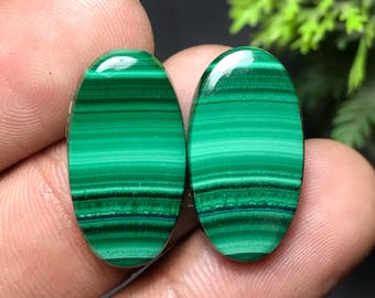 Cabochon met paar natuurlijke malachiet: peer-edelsteen voor het maken van sieraden (22 x 12 x 4 mm, 28,20 kt) MP-016