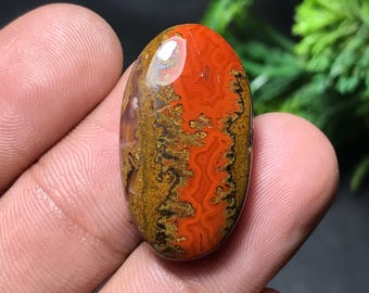 Cabujón de ágata natural con costura: piedra preciosa ovalada para joyería (27 x 15 x 5 mm, 21,50 cts) S-014