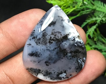 Natural Dendritic Opal Cabochon: Pear Gemstone For Jewelry Making (39x33x7mm, 64.10cts) D-045