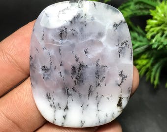 Natural Dendritic Opal Cabochon: Cushion Gemstone For Jewelry Making (46x37x5mm, 77.40cts) D-011