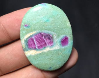 Natural Ruby Fuchsite Cabochon: Oval Gemstone for Jewelry Making (40x30x5mm, 56.80cts)