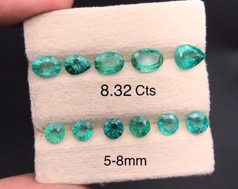 Natural Zambian Emerald Gemstones Lot, 8.32 Carats, Mixed Shapes (5-8mm), 11 Pieces