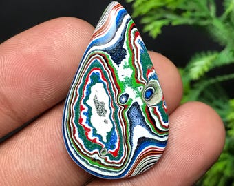 Genuine Fordite Cabochon: Detroit Agate | Pear Gemstone For Jewelry Making (35x21x4mm, 11.50cts) F-015