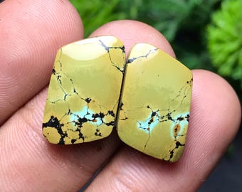 Natural Hubei Turquoise Cabochon Pair: Fancy Gemstone for Jewelry Making (18x11x5mm, 17.40cts) H-009