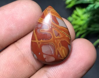 Cabujón de jaspe noreena natural: piedra preciosa en forma de pera para joyería (24 x 17 x 6 mm, 20,00 cts) N-010