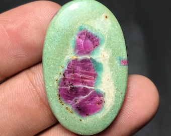 Natural Ruby Fuchsite Cabochon: Oval Gemstone for Jewelry Making (35x22x5mm, 38.50cts)