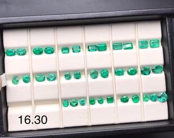 Natural Zambian Emerald Gemstones Lot, 16.30 Carats, Mixed Shapes (3-7mm), 35 Pieces
