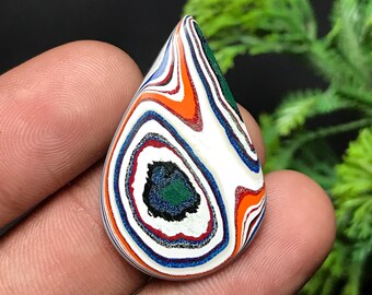 Genuine Fordite Cabochon: Detroit Agate | Pear Gemstone For Jewelry Making (34x22x4mm, 9.20cts) F-018