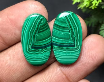 Cabochon met paar natuurlijke malachiet: peer-edelsteen voor het maken van sieraden (24 x 13 x 4 mm, 33,60 kt) MP-007