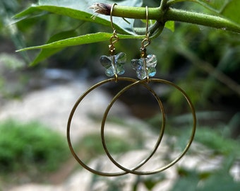 Brass Circle and Butterfly Earrings