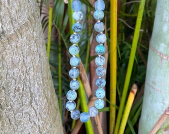 Adjustable Beaded Necklace, Recycled Glass and Apatite Jade