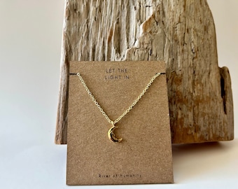 Crescent Moon on 16-18 inch 14k gold plated brass chain