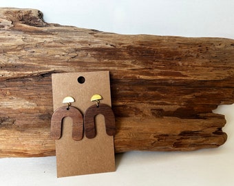 Wood and Brass Rainbow Earrings