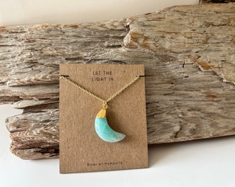 Amazonite Crescent Moon on 16-18 inch 14k gold plated brass chain