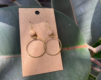 Brass circles and Picture Jasper Earrings