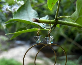 Brass Circle and Butterfly Earrings