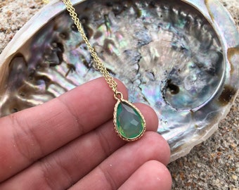 Green Opal Pendant  on a 16-18 inch gold plated brass chain