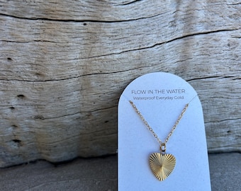 Sunburst Heart Everyday Gold Waterproof Necklace