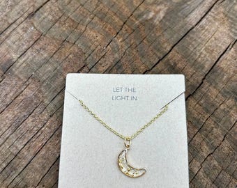 Golden Resin Crescent Moon on 16-18 inch 14k gold plated brass chain