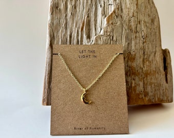 Crescent Moon on 16-18 inch 14k gold plated brass chain