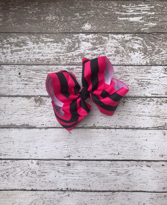Boutique Girls Striped Hair Bow Clip Pink And Black Birthday Etsy