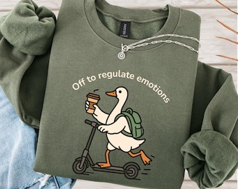 Sudadera "A regular las emociones", suéter de salud mental, regalo para consejeros, suéter de cuello redondo para terapeutas SEL, suéter divertido para maestros con forma de ganso.