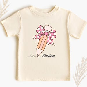 Girls Back to School Kids Shirt, Personalized First Day of School Tee, Custom Name School Shirt, Minimalist Pencil Bow Toddler T-shirt