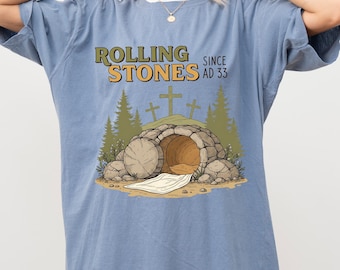 Rolling Stone Christian Tee, Comfort Colors Easter Shirt, Jesus Resurrection Graphic, Faith Based Gift