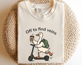 Off to Find Veins Comfort Colors Shirt, Funny Phlebotomist Goose Tee, Lab Draw Gift, Medical Worker T Shirt