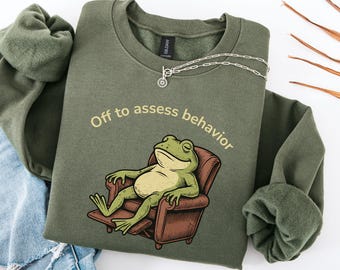 Sweat-shirt ABA grenouille drôle, col rond de technicien du comportement, cadeau de thérapeute RBT, pull off pour évaluer le comportement