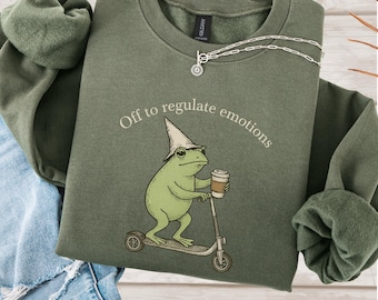 Sudadera "A regular las emociones", divertida sudadera con cuello redondo de rana para la salud mental, regalo para terapeutas y profesores, humor acogedor para el trabajo.