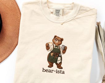 Barista Shirt, Funny Bear Comfort Colors Tee, Coffee Shop Worker, Cafe Employee Gift