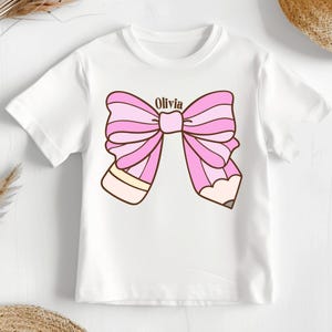 Back to School Girls Name Shirt,Personalized Kids Tee, First Day of School Shirt, Pencil Bow Toddler Shirt, Custom Name Preschool Tee