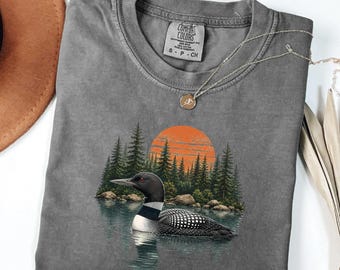 T-shirt Loon Comfort Colors, T-shirt Vie au bord du lac, Cadeau pour les amoureux de la nature, Motif vintage outdoor
