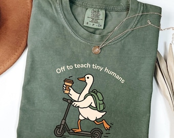 Off To Teach Tiny Humans Comfort Colors Shirt, Funny Teacher Gift, Elementary Educator Tee, Preschool Classroom Humor