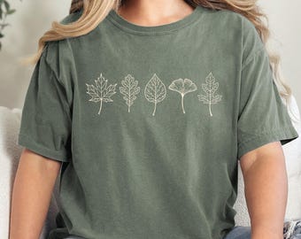 Comfort Colors Höstlöv T-shirt – Minimalistisk Höstlöv Grafisk T-shirt