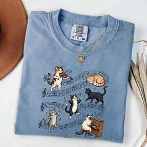 Music Teacher Shirt, Musician Gift, Piano Violin Cat Tee, Teacher Appreciation, Comfort Colors