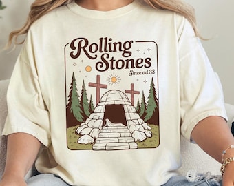 Camiseta cristiana de Pascua con colores cómodos, camiseta de fe con la piedra rodada, camiseta de Jesucristo, regalo para la fe cristiana.