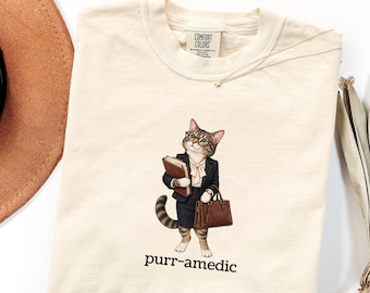 Paramedic Shirt, Purramedic Comfort Colors Tee, EMS Gift, First Responder, Funny Cat