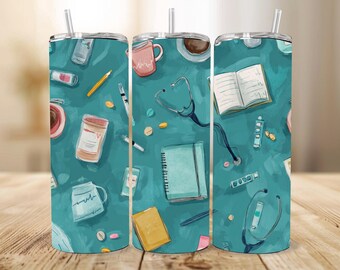 Nurse Tumbler Wrap Sublimation Design: Medical Theme (PNG Digital Download)